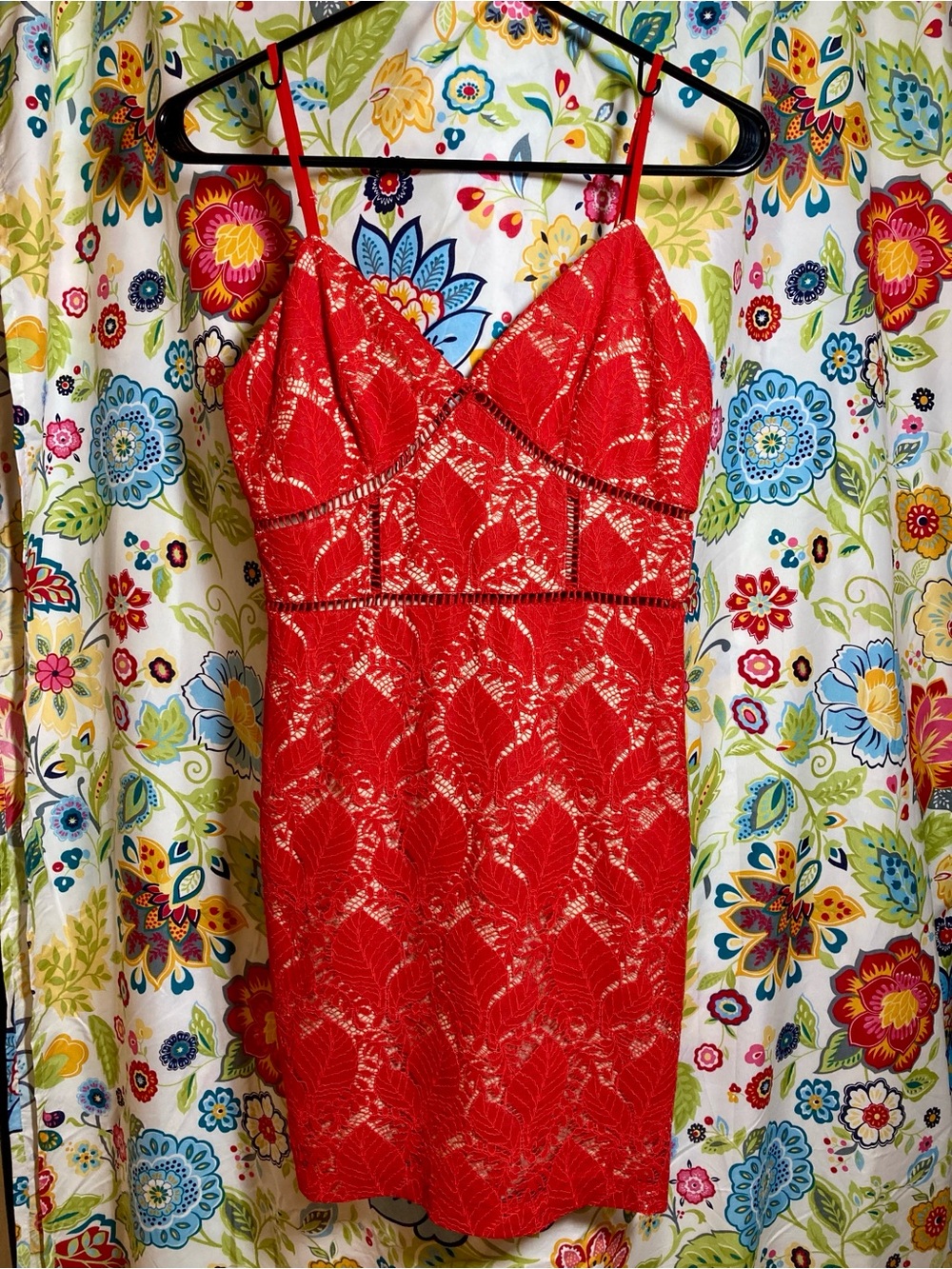 by the way. Red Lace Mini Dress with Spaghetti Straps Size S